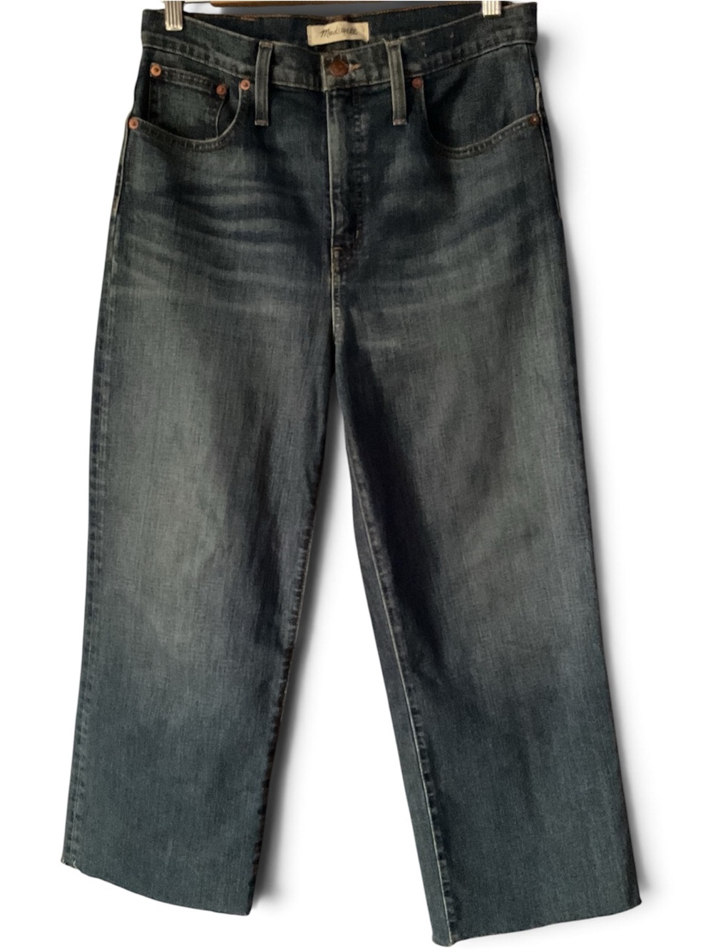 MADEWELL SLIM WIDE LEG CROP Raw Hem Medium Wash Blue Jeans Women's pants Sz 29